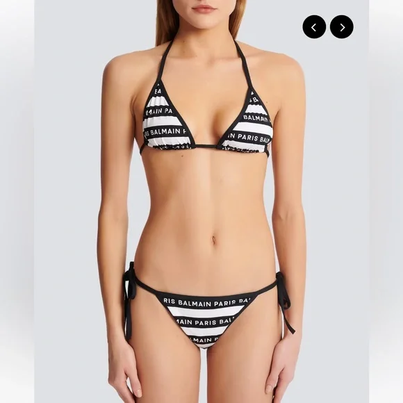 BALMAIN***Black + White Logo Striped String Bikini Set**XS, Sm., Large***$570 - Picture 6 of 13